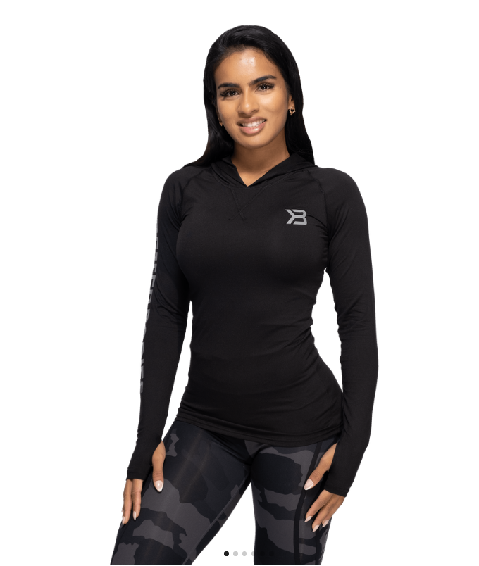 Better Bodies Performance LS Hood Black/Grey - Women's Tops - 08766 - 1